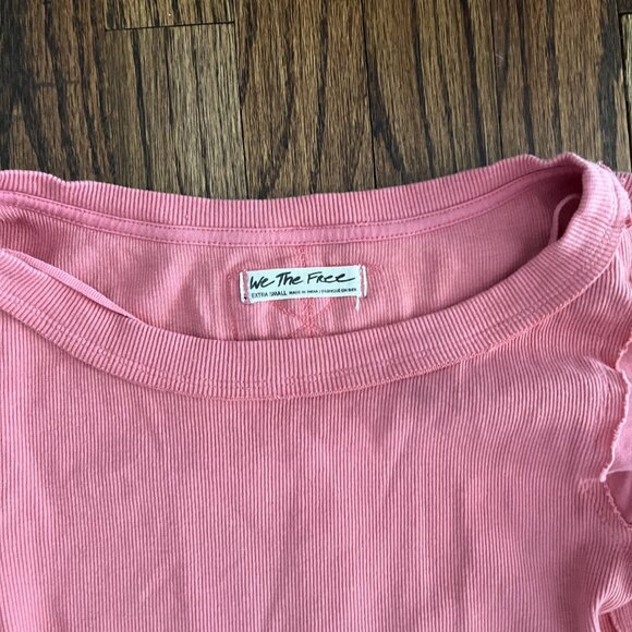 Free People Pink Daisy Chain Chain Cuff Long Sleeve Ribbed Cold Shoulder Top - Picture 7 of 10